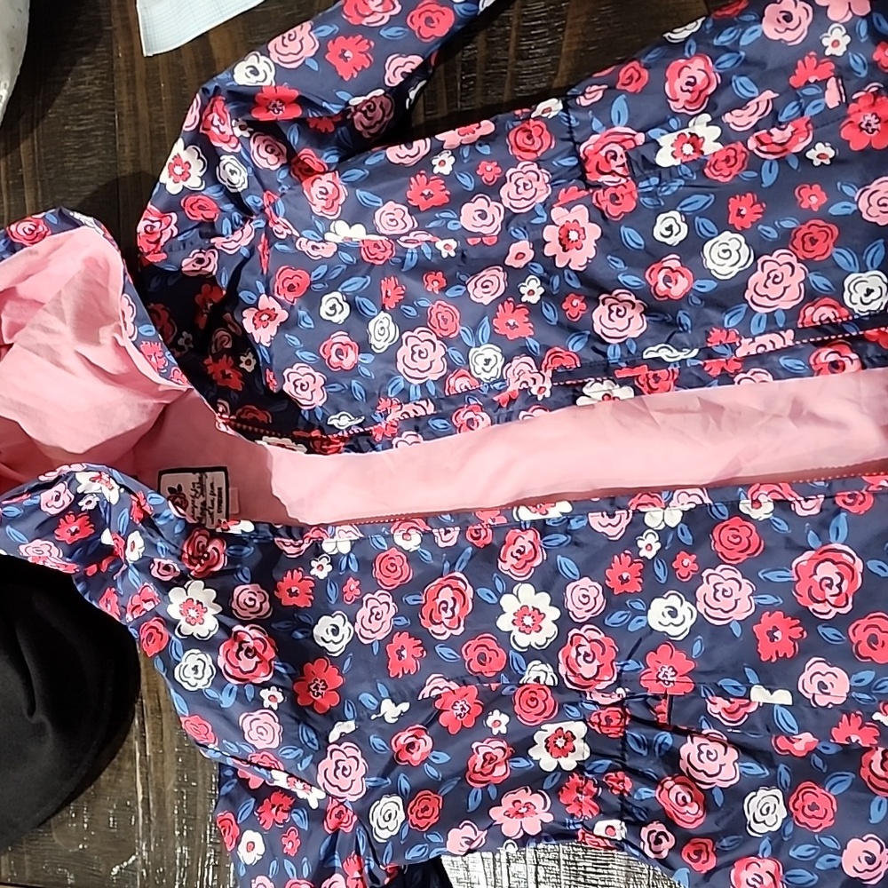 Gymboree Floral Navy Raincoat with Flower Accents